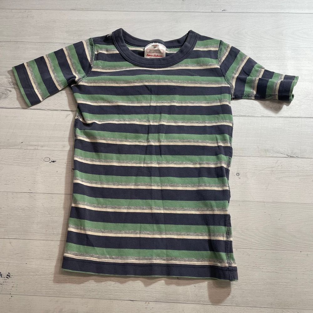 Hanna Andersson short‎ sleeve green blue stripe pajama top 120 6/7